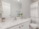 Bright bathroom featuring a white vanity, modern fixtures, and stylish decor at 904 Amersham Ln, Wake Forest, NC 27587
