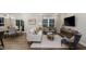 Inviting living room with modern furniture, large windows, and hardwood floors, perfect for relaxation at 1702 Red Roses Ave, Durham, NC 27703