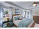 Comfortable main bedroom with plenty of natural light, tray ceiling, ceiling fan, and stylish furnishings at 615 Contento Ct, Sanford, NC 27330