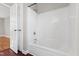 Bathroom shower tub with white finish, and modern fixtures at 6309 Charmco Ct, Wake Forest, NC 27587