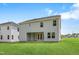 Spacious backyard with lush green grass, covered patio, and two-story home with plenty of windows at 741 Aristocrat Ln, Knightdale, NC 27545