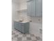 Well-lit laundry room features blue cabinets, a sink, and white countertops at 7723 Roberts Rd, Apex, NC 27523