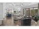 Bright and airy living room with a coffered ceiling, hardwood floors, and access to outdoor space at 198 Gentry Dr, Pittsboro, NC 27312
