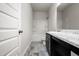 Bathroom with shower and tub combination and marbled countertop at 106 E Victory View. Ter, Smithfield, NC 27577