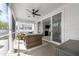 Relaxing screened porch with a ceiling fan, outdoor seating, and views of the backyard at 1311 Arena Ln, Fuquay Varina, NC 27526