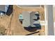 An overhead view of the roof and patio area shows the shape of the house and yard at 25 Bourne Dr, Franklinton, NC 27525