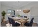 Dining room features decorative wainscotting, a rustic table, and a modern chandelier at 25 Bourne Dr, Franklinton, NC 27525