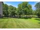Well-manicured backyard with lush green grass, mature trees, and a fence at 2933 Elmfield St, Raleigh, NC 27614