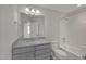 Well lit bathroom features a single sink vanity and bathtub and shower combination at 509 Sherron Rd # 25, Durham, NC 27703