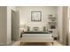 Comfortable bedroom features chic décor, a decorative ladder shelf, and a neutral color palette at 532 Morning Light Dr, Angier, NC 27501