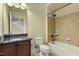 Bathroom featuring granite sink, tiled shower, and bath at 1013 Timber Mist Ct, Cary, NC 27519