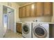 Convenient laundry room boasting built-in cabinetry and modern appliances at 1013 Timber Mist Ct, Cary, NC 27519