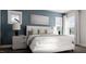 Calm bedroom with a white bed, blue walls, modern lamps, and bright windows at 257 Beacon Dr, Pittsboro, NC 27312