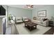 Cozy living room with neutral-toned furniture, area rug, ceiling fan, and fireplace at 594 Executive Dr, Lillington, NC 27546