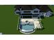 Aerial view showcasing the pool, patio, and backyard of a two story home in a neighborhood at 6500 Century Oak Ct, Raleigh, NC 27613