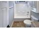 Bathroom with a tub/shower combination, neutral walls, and tile flooring at 101 Madeline Ct, Youngsville, NC 27596