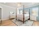 Cozy bedroom with four-poster bed, decorative rug, and soft blue accent wall at 175 Stonecrest Way, Pittsboro, NC 27312