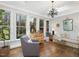 Bright sitting room with hardwood floors, large windows, and stylish furniture at 3343 Ridgecrest Ct, Raleigh, NC 27607