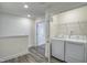 Laundry room with washer and dryer hookups and overhead shelving, providing convenience and storage at 3505 Triad Ct, Raleigh, NC 27604