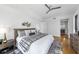 Relaxing bedroom with a cozy bed, modern decor, and an attached bathroom at 523 S West St # 502, Raleigh, NC 27601