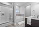 Bathroom featuring a shower, separate soaking tub, and a vanity with a vessel sink at 229 S Prince Henry Way Way, Cameron, NC 28326