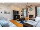 Cozy living room featuring a fireplace, large windows, and comfortable seating, complete with hardwood floors and neutral decor at 2713 Penfold Ln, Wake Forest, NC 27587