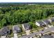 Aerial view of homes in a suburban neighborhood featuring mature trees and well-maintained lawns at 2981 Thurman Dairy Loop, Wake Forest, NC 27587