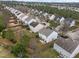 Aerial view of a street with well-maintained homes and landscaped yards in a residential neighborhood at 401 Euphoria Cir, Cary, NC 27519