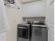 Efficient laundry room with modern appliances, white cabinets, and ample storage solutions at 401 Euphoria Cir, Cary, NC 27519