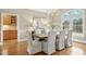 Dining room features hardwood floors, chandelier, large window, and a sideboard at 5204 Winter Holly Ct, Raleigh, NC 27606