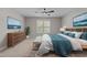 Cozy bedroom with plush carpet, a ceiling fan, and decorated for additional style and relaxation at 638 Village Lake Dr, Mebane, NC 27302