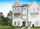 New construction townhome featuring a three-story design and charming architectural details on a professionally landscaped lot at 1024 Zelkova Lane, Chapel Hill, NC 27517