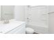 Pristine white bathroom featuring a tub-shower combo and a modern vanity at 132 Ambergate Ct, Rocky Mount, NC 27804