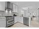 Bright, white kitchen with stainless steel appliances, marble countertops and backsplash, and an open layout at 405 N Hyde Park Ave, Durham, NC 27703