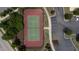 Aerial view of a well-maintained tennis court with surrounding parking at 532 Front Ridge Dr, Cary, NC 27519
