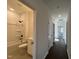 Hallway with dark wood floors that features a bathroom and bedroom entry at 4301 Darius Lane # 28, Fuquay Varina, NC 27526