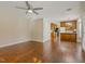 Open floor plan shows an expansive living room with hardwood floors connected to the kitchen at 4709 Wyndchase Ct, Fuquay Varina, NC 27526