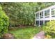 Beautiful backyard with lush green lawn, mature trees, and sunroom at 109 Parkridge Ave, Chapel Hill, NC 27517