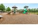 A community playground with a mulched ground and featuring climbing structures, slides and other recreational equipment at 1501 Millrock Trl, Wendell, NC 27591