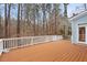Spacious rear deck, great for entertaining, with a railing overlooking the trees at 216 Copper Beech Ct, Chapel Hill, NC 27517