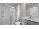 Contemporary bathroom featuring a glass-enclosed shower, modern toilet, vanity, and sink at 258 Palm Dr, Sanford, NC 27332