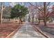 Scenic park pathway lined with mature trees, benches for seating, and a carpet of fallen leaves on the ground at 200 S Dawson St # 103, Raleigh, NC 27601