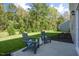Relaxing backyard patio area with outdoor seating and a view of the lush greenery at 273 Hawksmoore Ln, Lillington, NC 27546