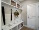 Mudroom with custom cubbies, storage, and seating area at 67 Rice Road # 01, Zebulon, NC 27597