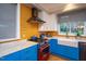 Bright kitchen with colorful cabinets, stainless steel appliances, and a large window offering natural light at 1005 W Club Blvd, Durham, NC 27701