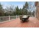 Expansive back deck perfect for entertaining with outdoor dining table and view of the trees at 204 Brittany Pl, Cary, NC 27511