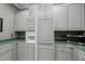 Close up of the gray kitchen cabinets and stainless steel appliances at 204 Brittany Pl, Cary, NC 27511