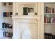Closeup of a fireplace feature with built in bookshelves surrounding at 2606 W Knox St, Durham, NC 27705