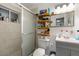 Functional bathroom featuring a shower with sliding glass doors, a vanity and a toilet at 2732 Old Milburnie Rd, Raleigh, NC 27604