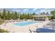 Relaxing pool area with lounge chairs, tables, and a covered cabana for shade at 401 Finsbury St # 301, Durham, NC 27713